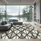 Modern Neutral Geometric Diamond Grid Rug