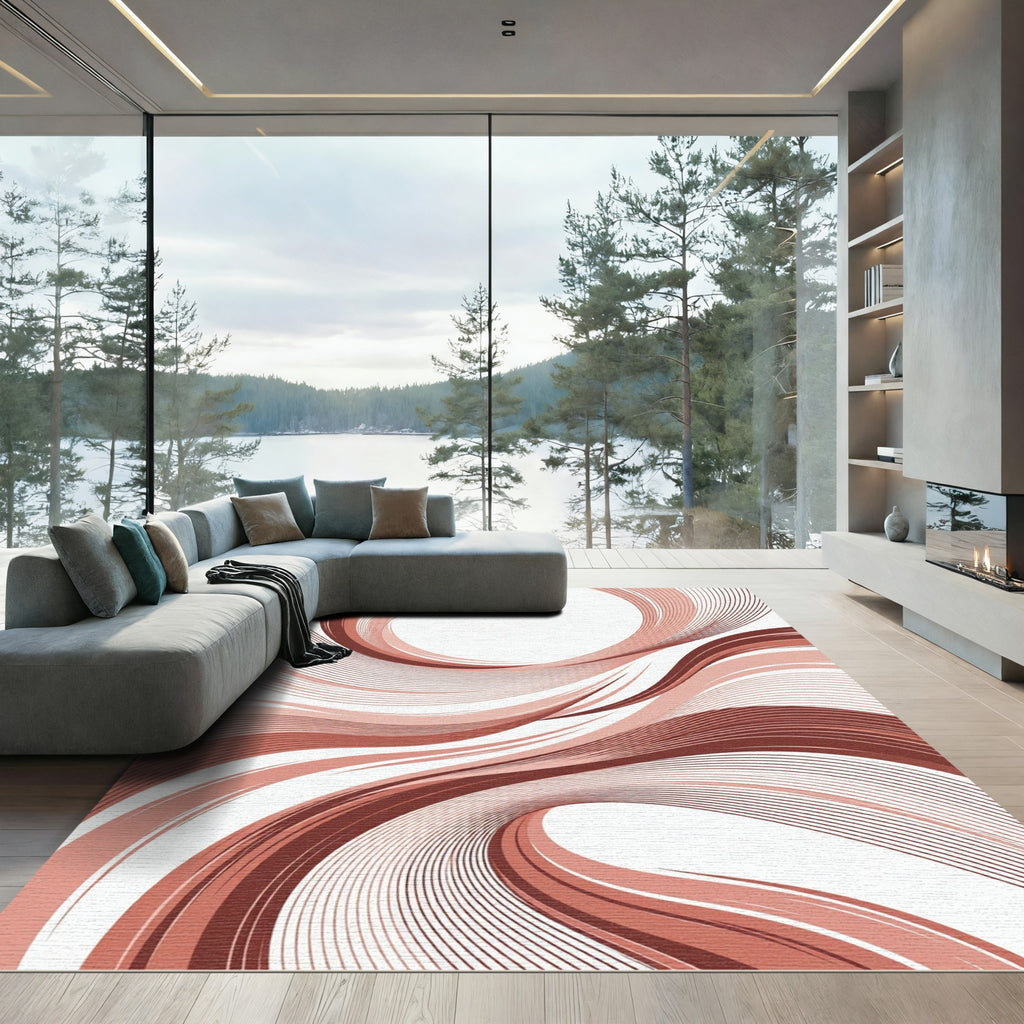 Modern Terracotta Abstract Flowing Lines Rug