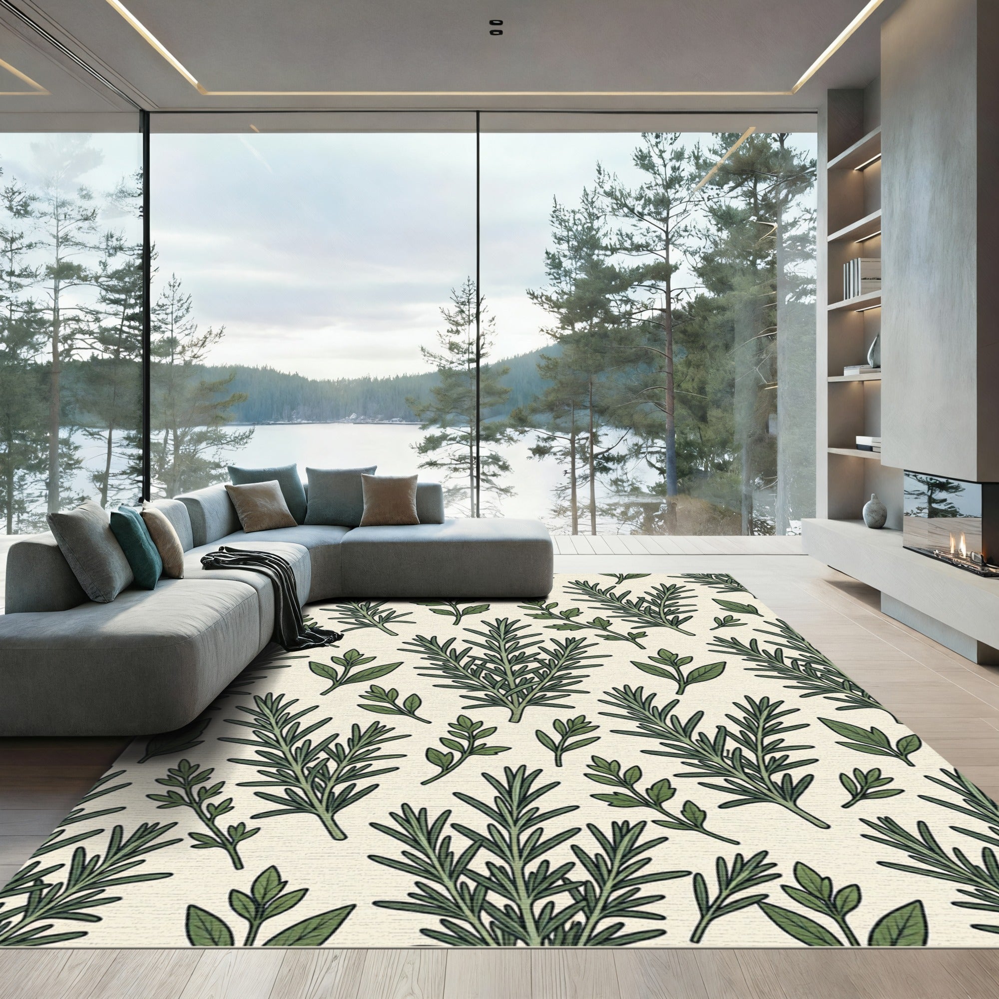 Green Sprigs Botanical Repeating Pattern Rug