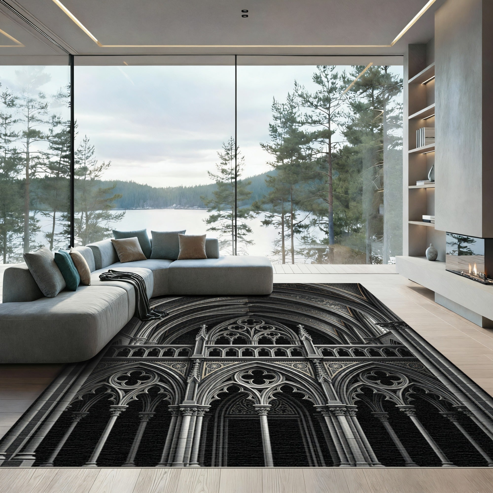 Gothic Grey Ornate Court Arches Rug