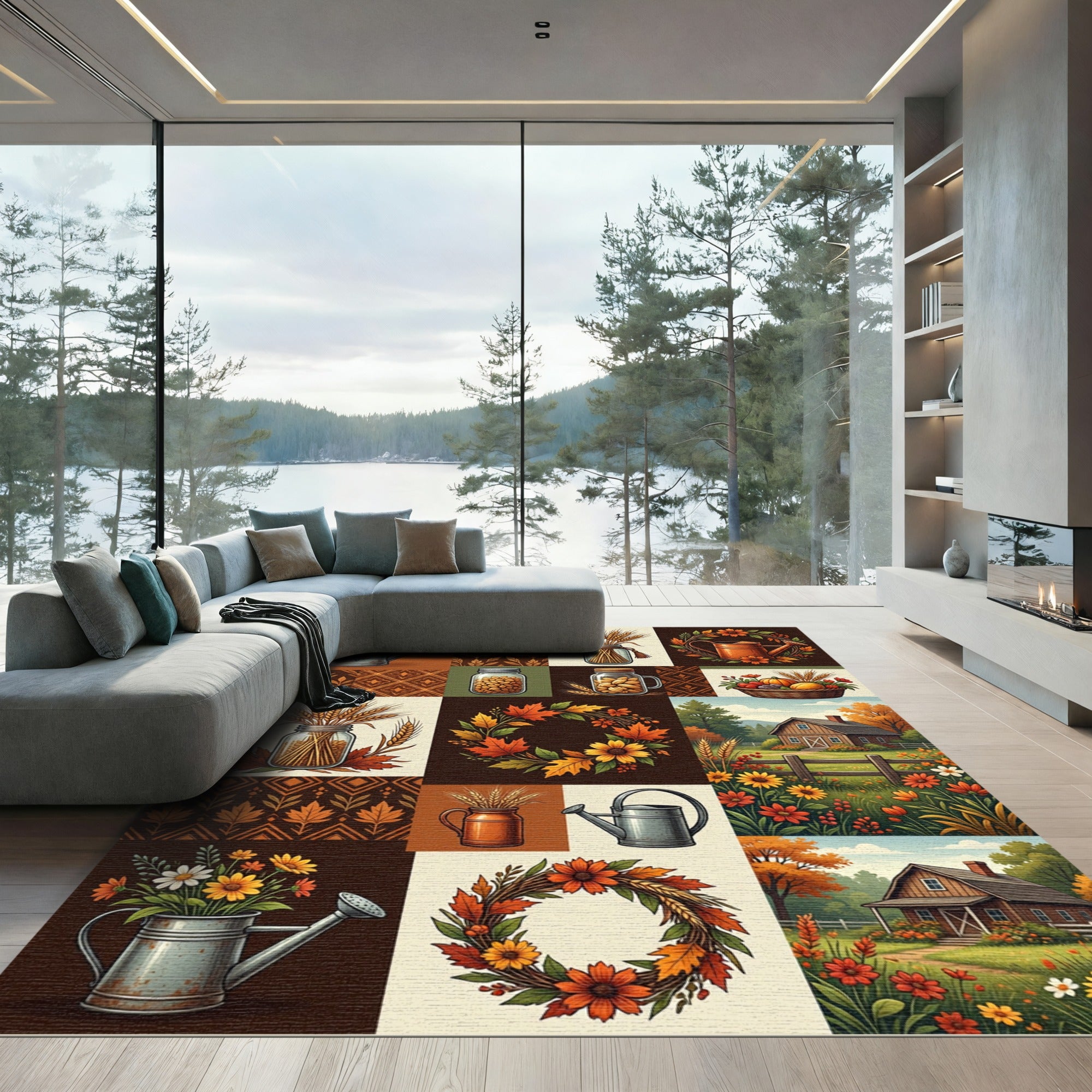 Rustic Autumn Harvest Garden Patchwork Rug