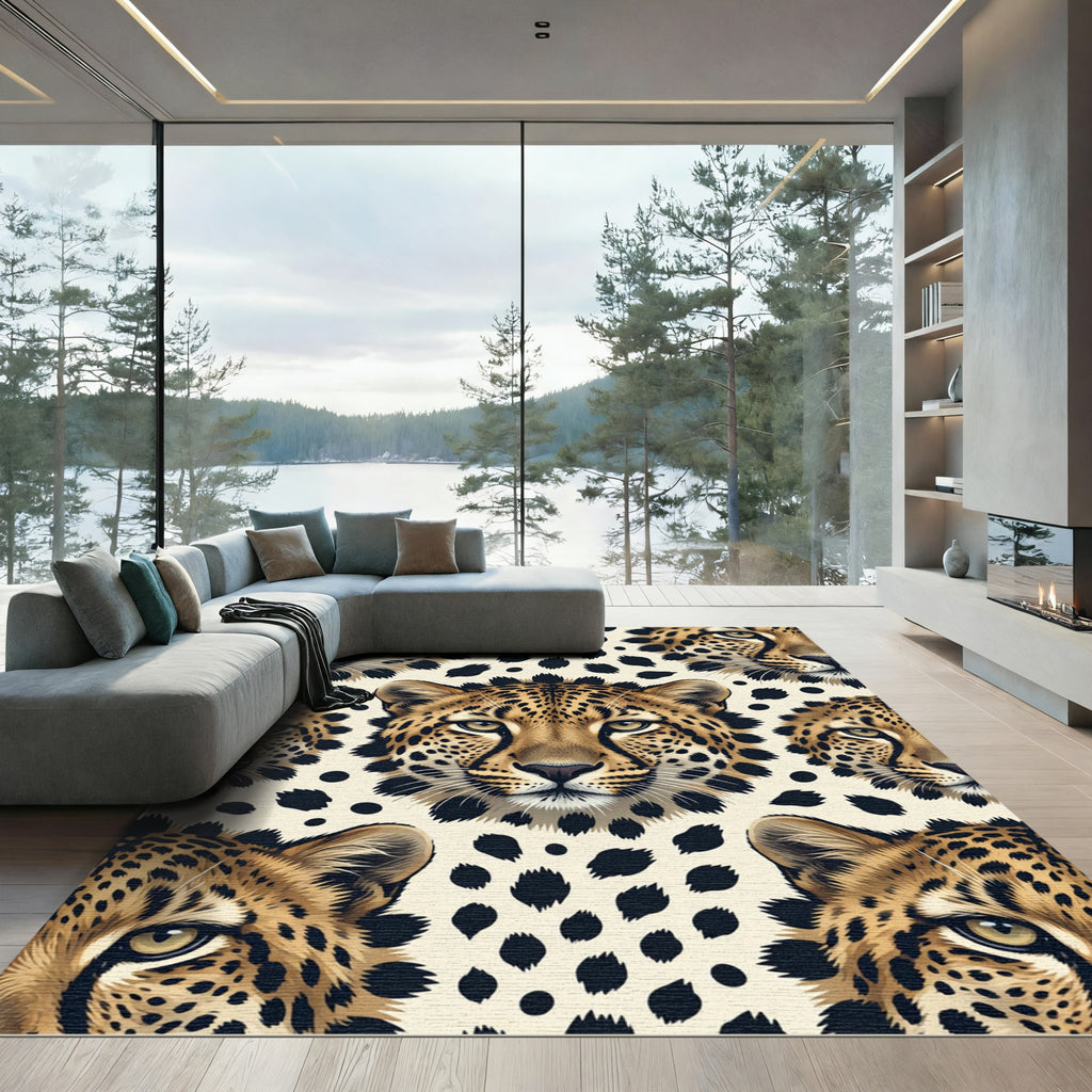 Leopard Face Spotted Cream Seamless Rug