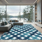 Deep Blue Teal Diagonal Plaid Rug