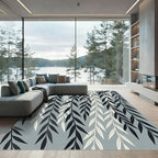 Minimalist Willow Branch Grey Leaf Art Rug