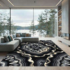 Elegant Black Crystal Agate Waves Rug