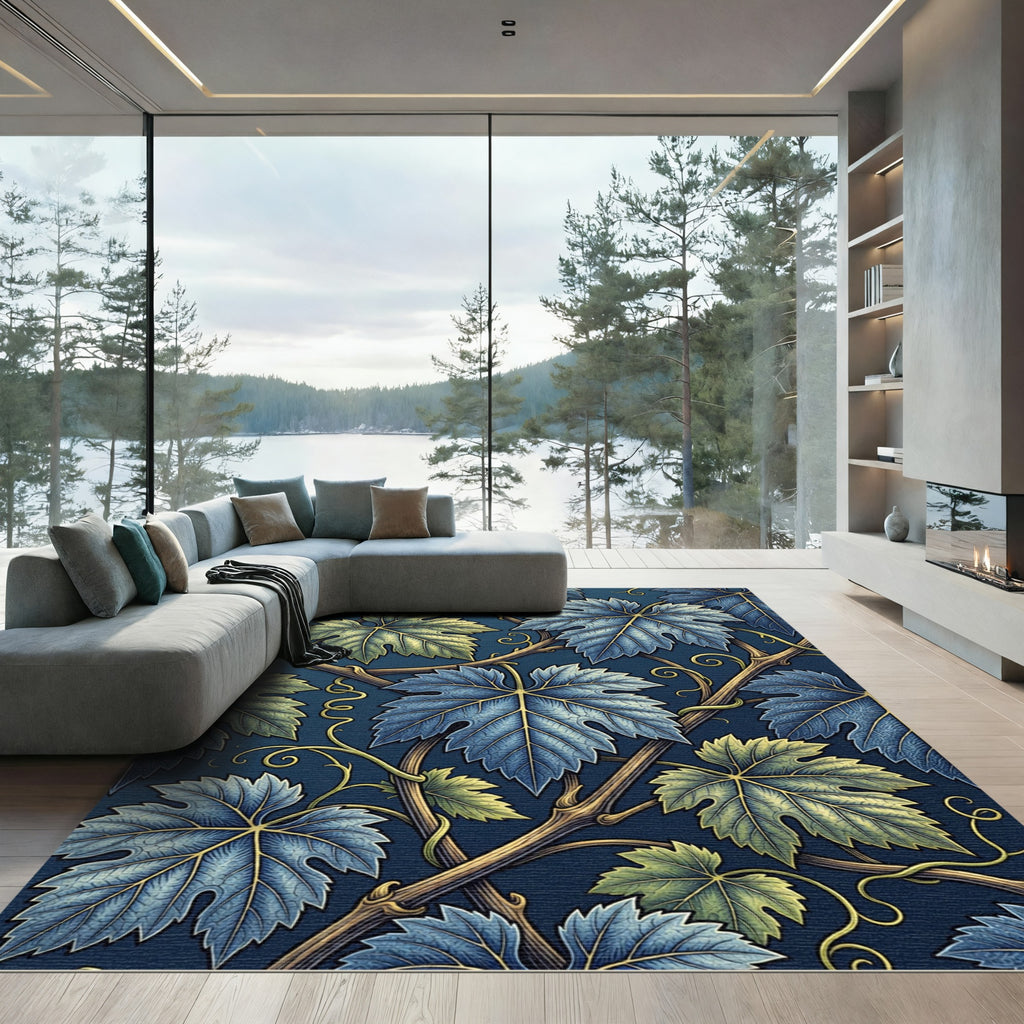 Deep Blue Grape Vine Leaf Garland Rug