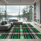 Green Beige Black White Plaid Lines Rug