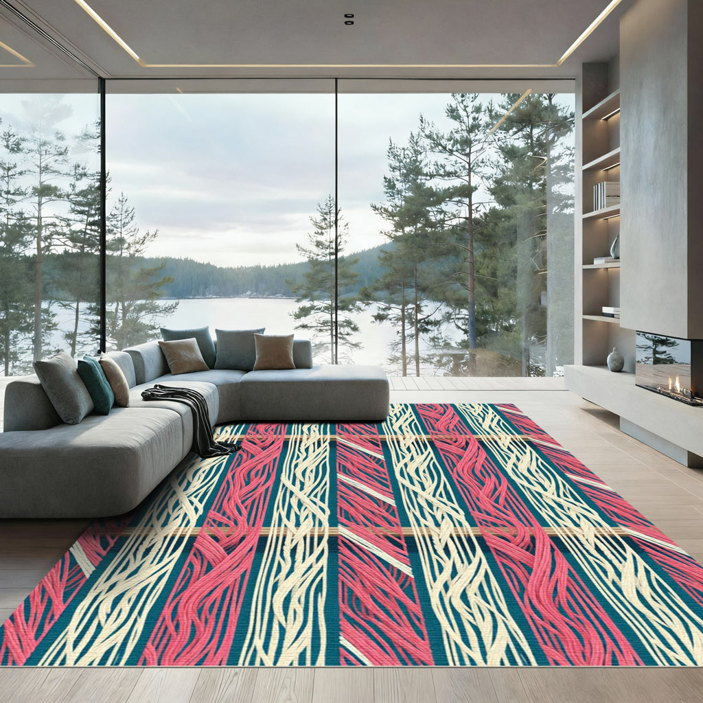Crimson Cream Vertical Rope Weave Rug