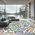 Playful Pastel Heart Scattered Grid Rug