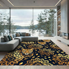 Golden Leopard Floral Mandala Collage Rug