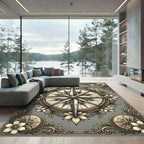 Elegant Floral Compass Gray Botanical Rug