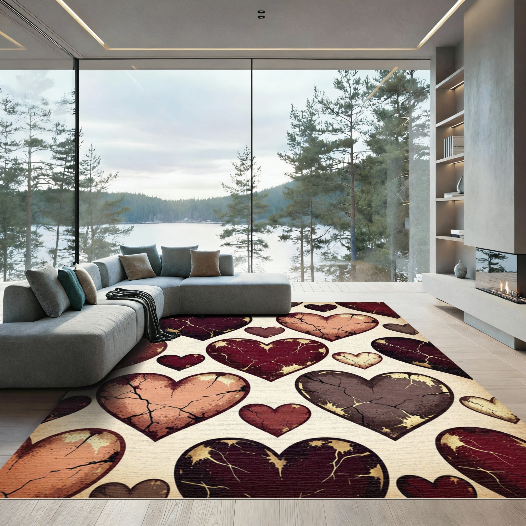 Cracked Heart Antique Red Textured Tapestry Rug