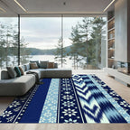 Striped Navy Blue Floral Starburst Rug