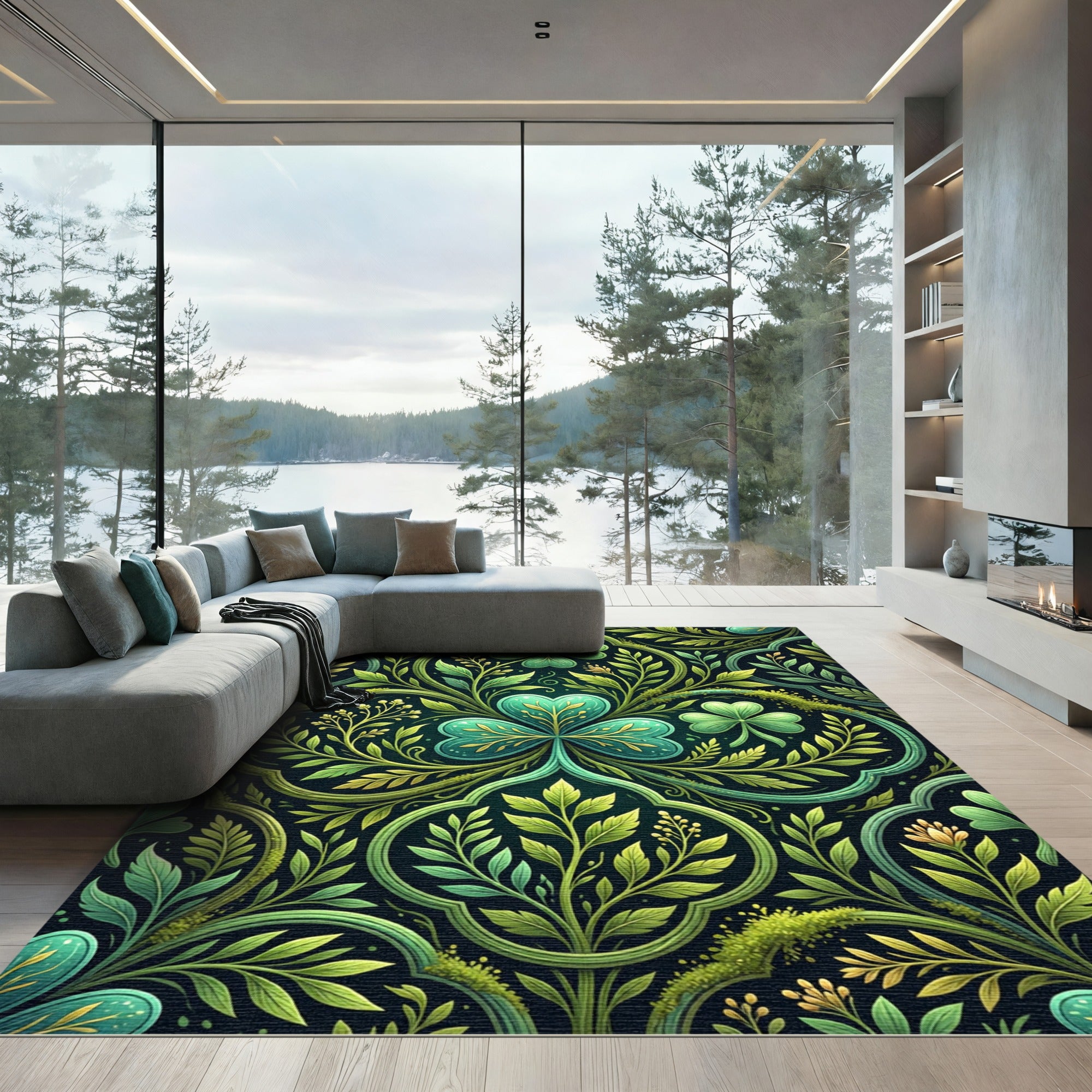 Emerald Clover Celtic Knot Botanical Tapestry Rug
