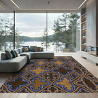 Gothic Blue and Gold Quatrefoil Lattice Rug