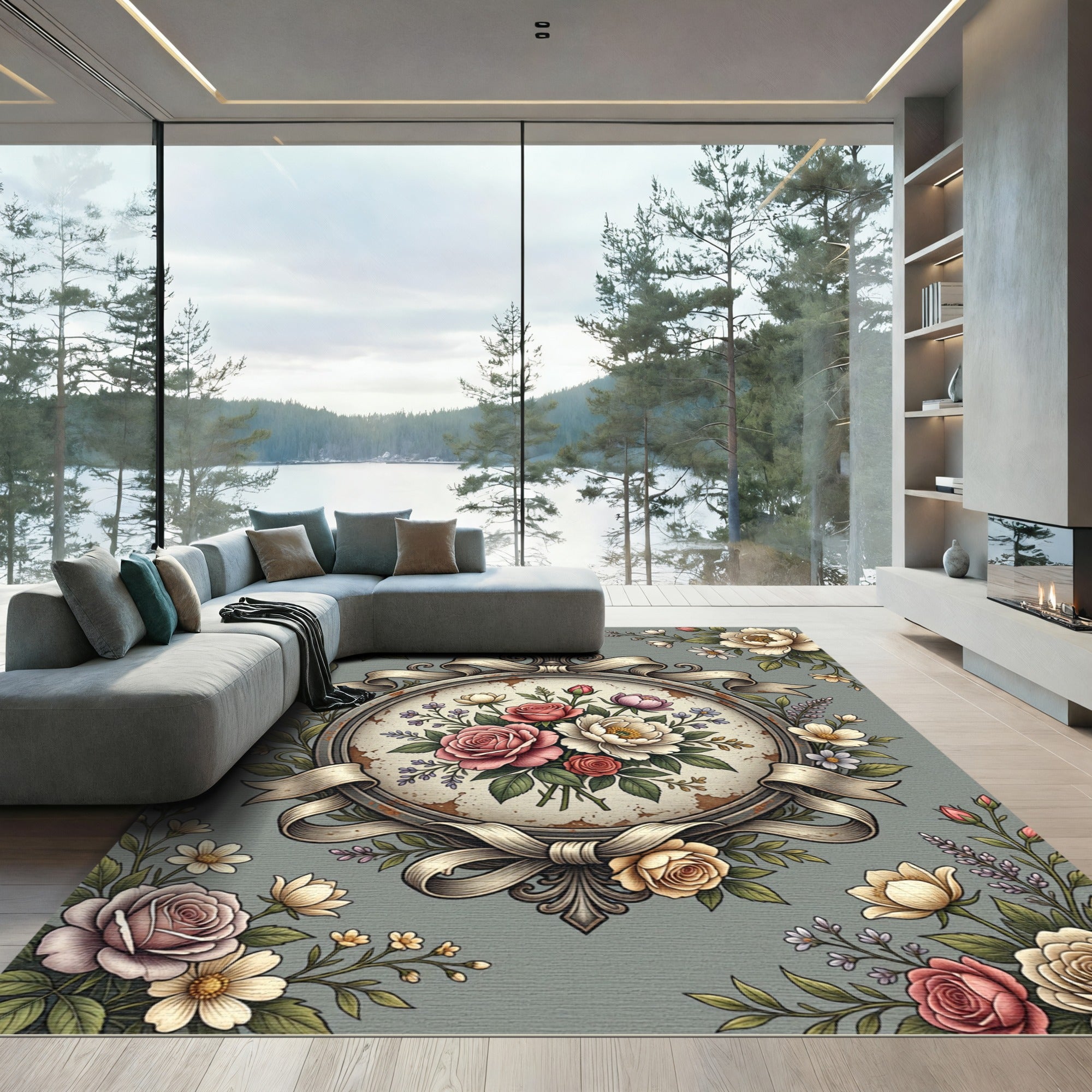Vintage Rose Garden Oval Medallion Rug