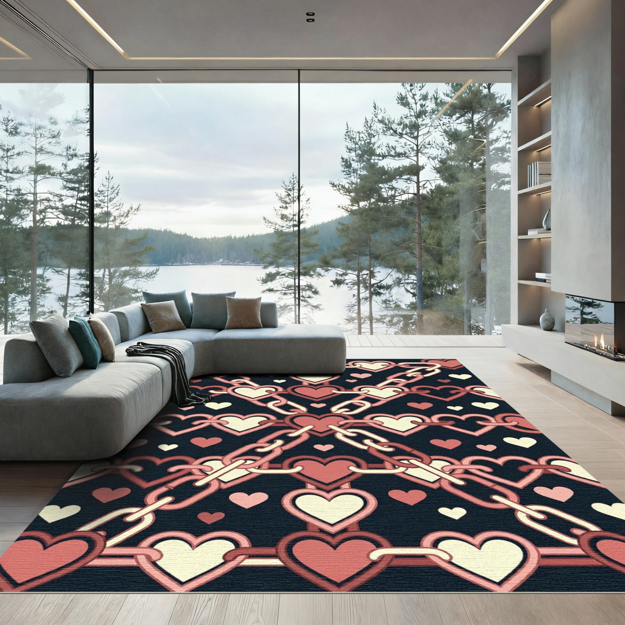 Pink Hearts Chain Pattern Rug