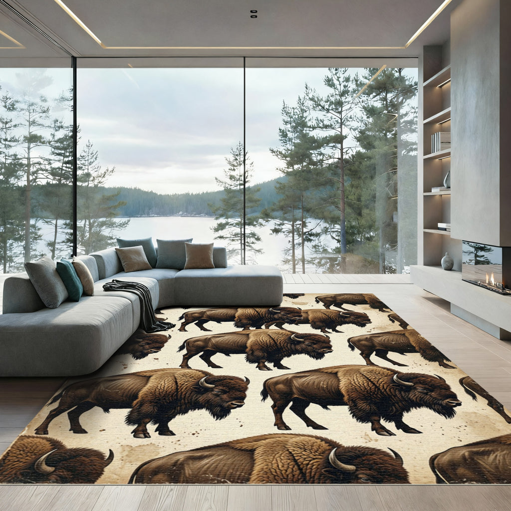 Rustic Western Brown Bison Heritage Rug