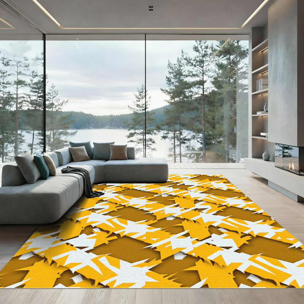 Bold Amber White Jagged Houndstooth Rug