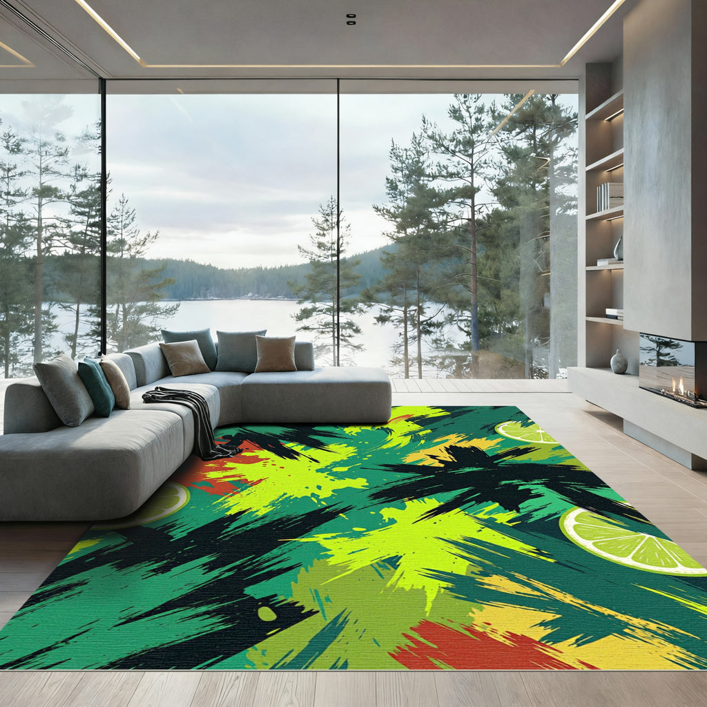 Bold Lime Splatter Grunge Rug