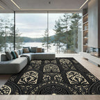 Dark Gothic Arched Floral Damask Rug