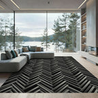 Charcoal Herringbone Weave Geometric Texture Rug