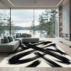 Abstract Black Ink Brushstroke Stripe Rug
