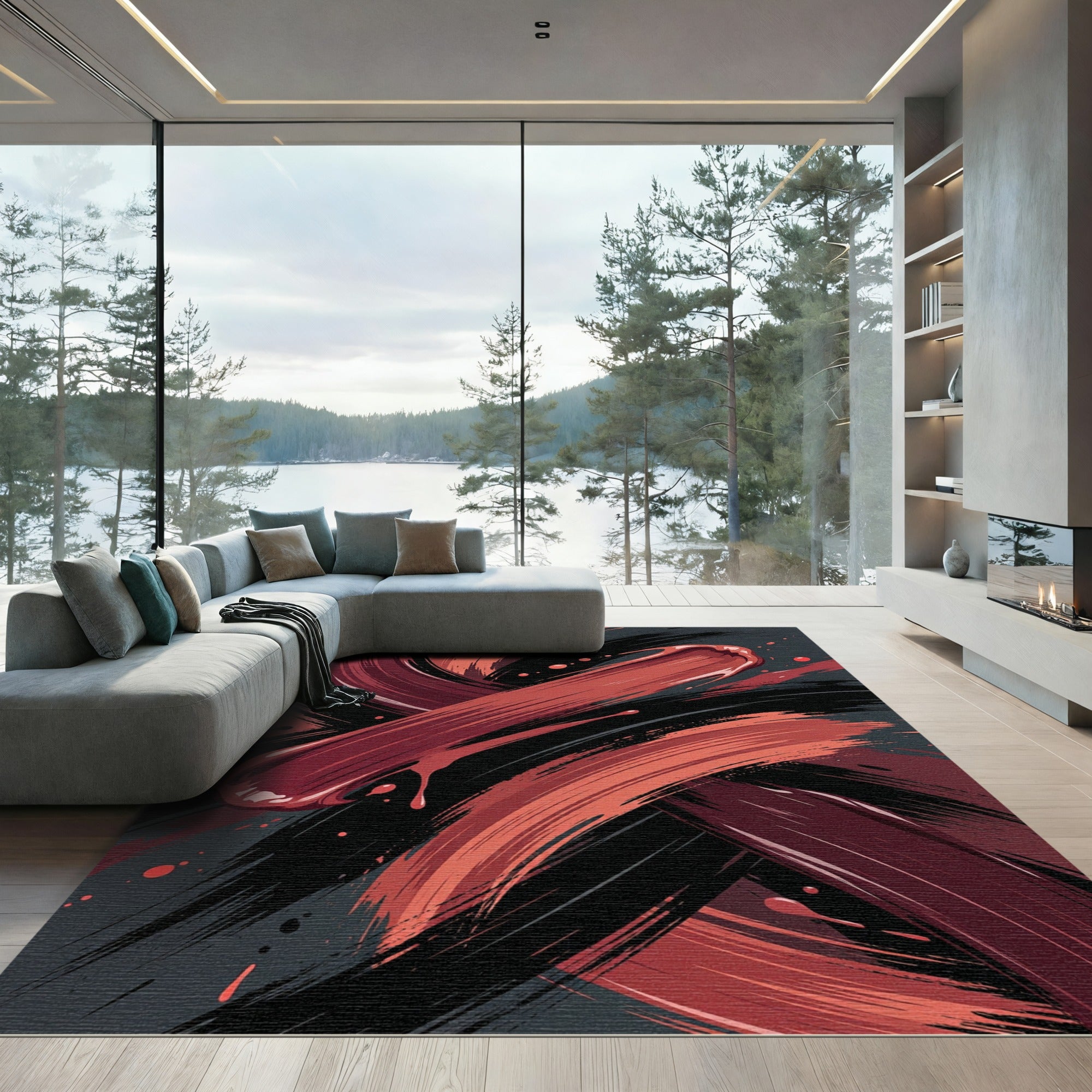 Crimson Swirl Epoxy Splash Rug
