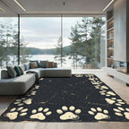 Distressed Black Paw Print Border Rug