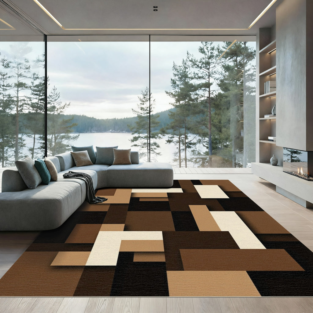 Modern Earthy Geometric Block Abstract Rug