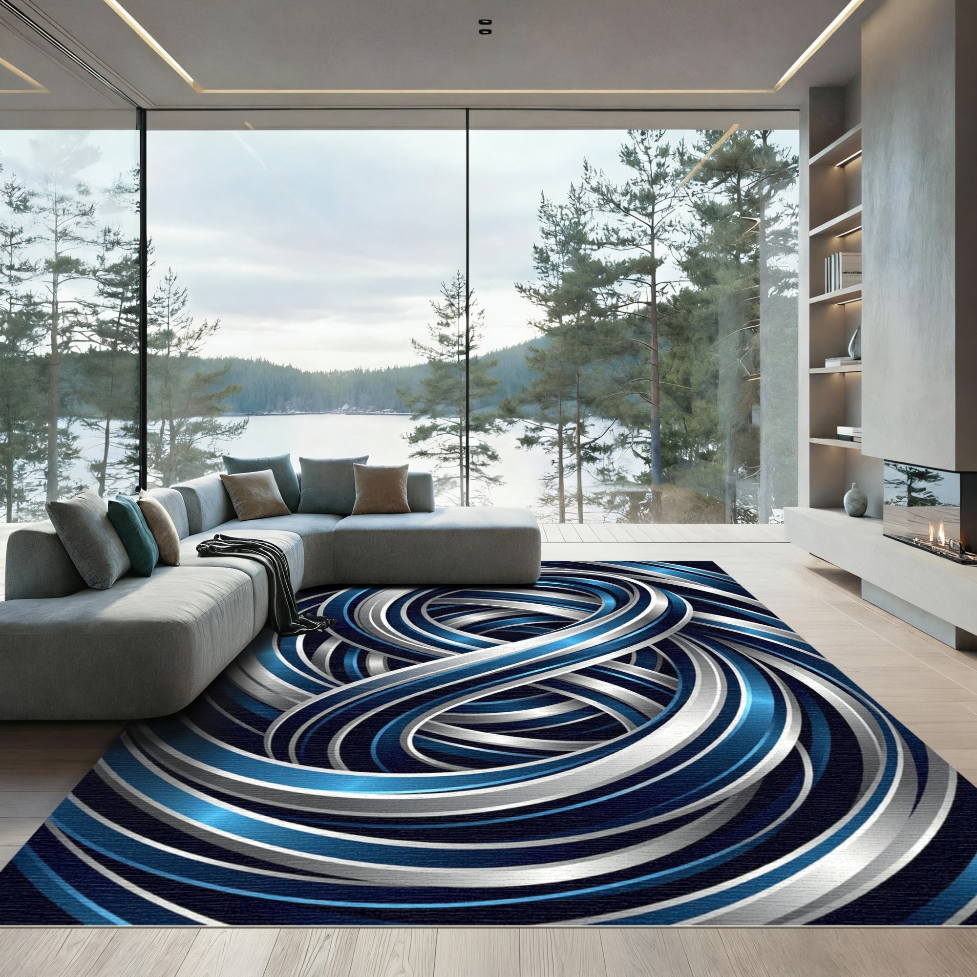 Modern Navy and Silver Infinity Twist Rug