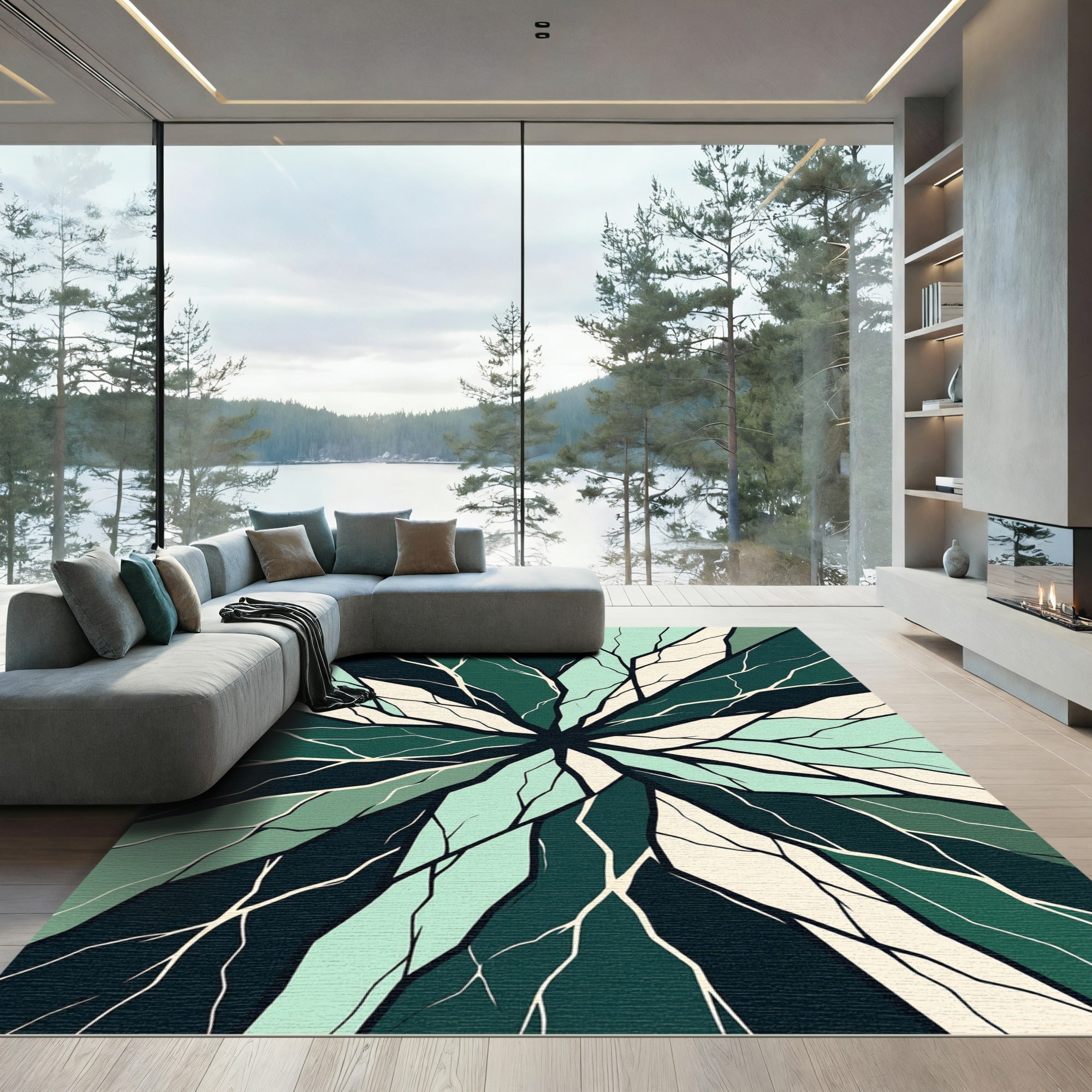 Emerald Teal Abstract Fragment Layout Rug