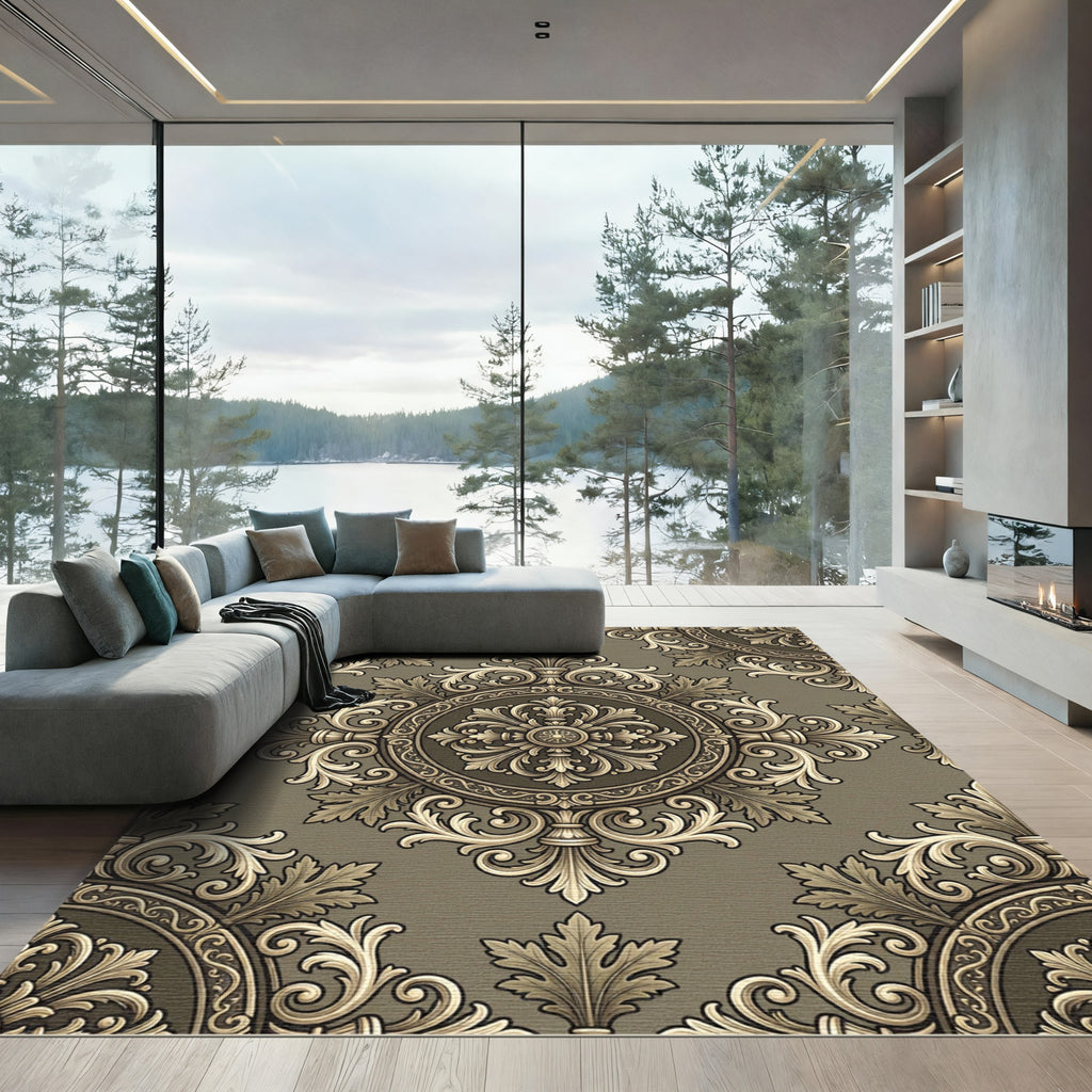 Antique Gold Scrollwork Damask medallions Rug