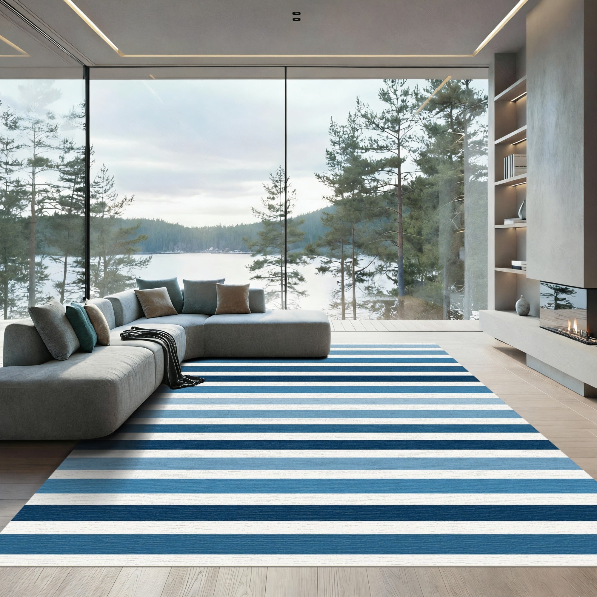 Coastal Blue Horizontal Striped Rug