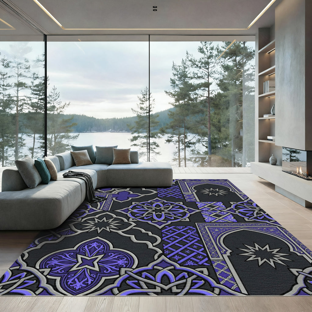 Deep Blue Geometric Arch Medallion Rug