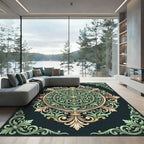 Ornate Sage and Gold Damask Medallion Rug