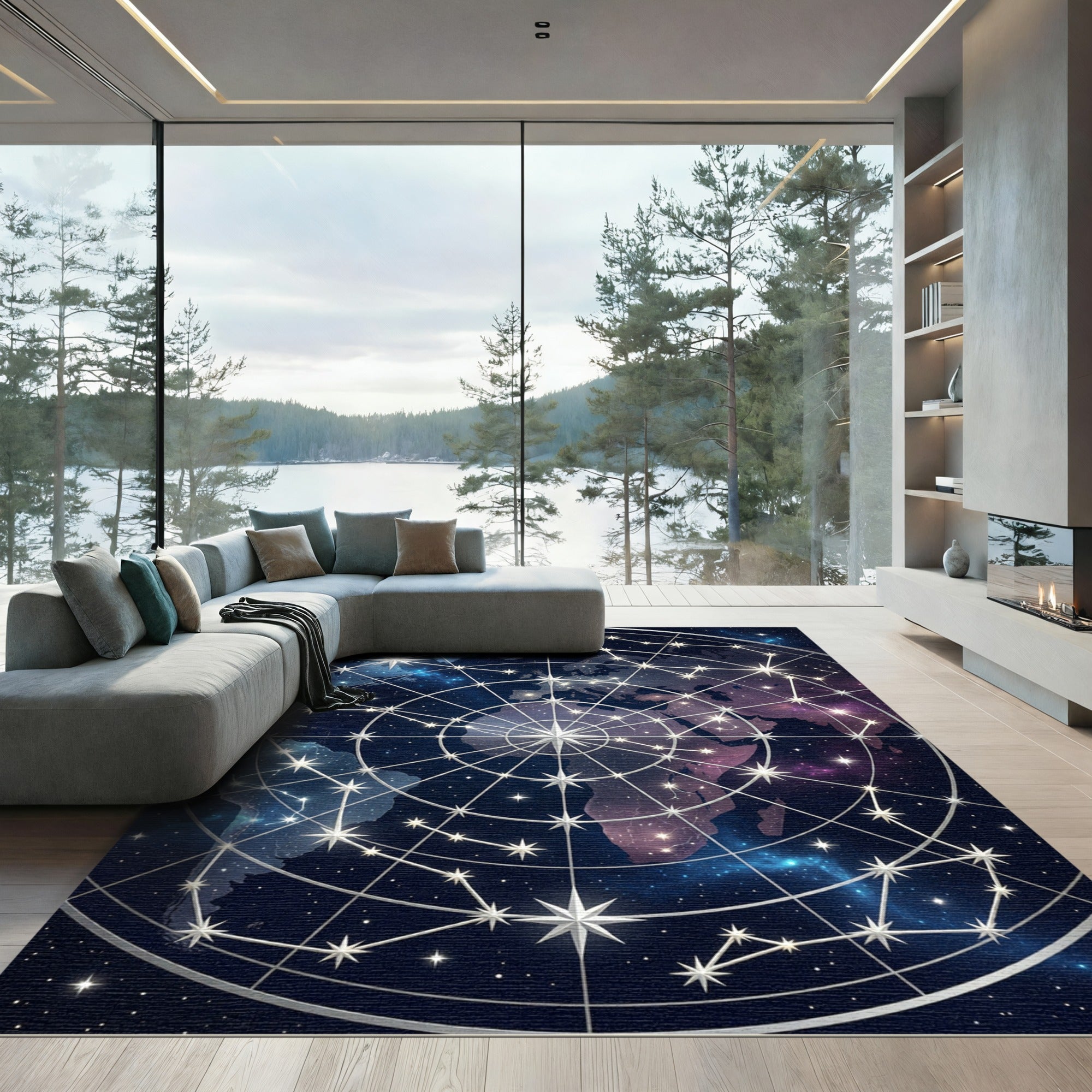 Celestial World Map Starry Constellation Rug