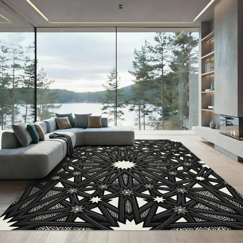Monochromatic Geometric Star Interlocking Lattice Rug