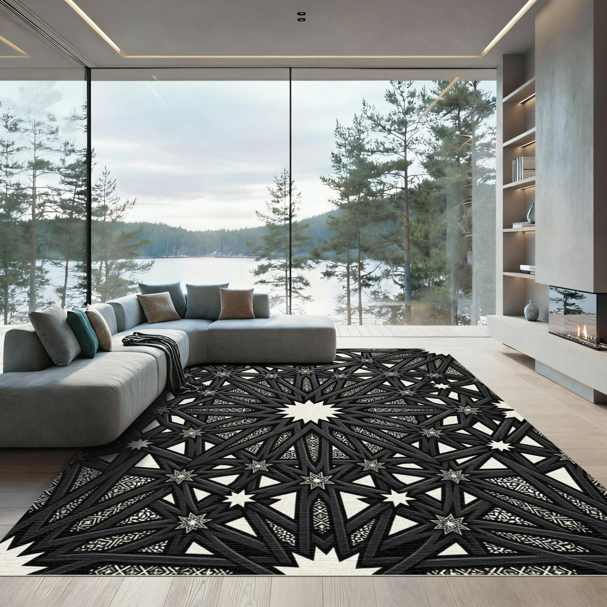 Monochromatic Geometric Star Interlocking Lattice Rug