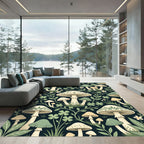 Whimsical Sage Mushroom Forest Illustration Rug