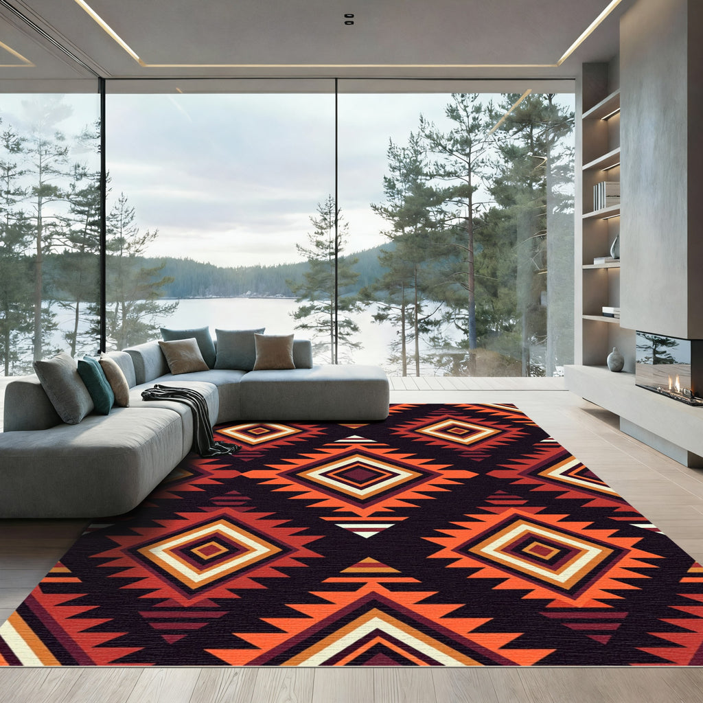 Geometric Sunset Diamond Earth Tone Tapestry Rug