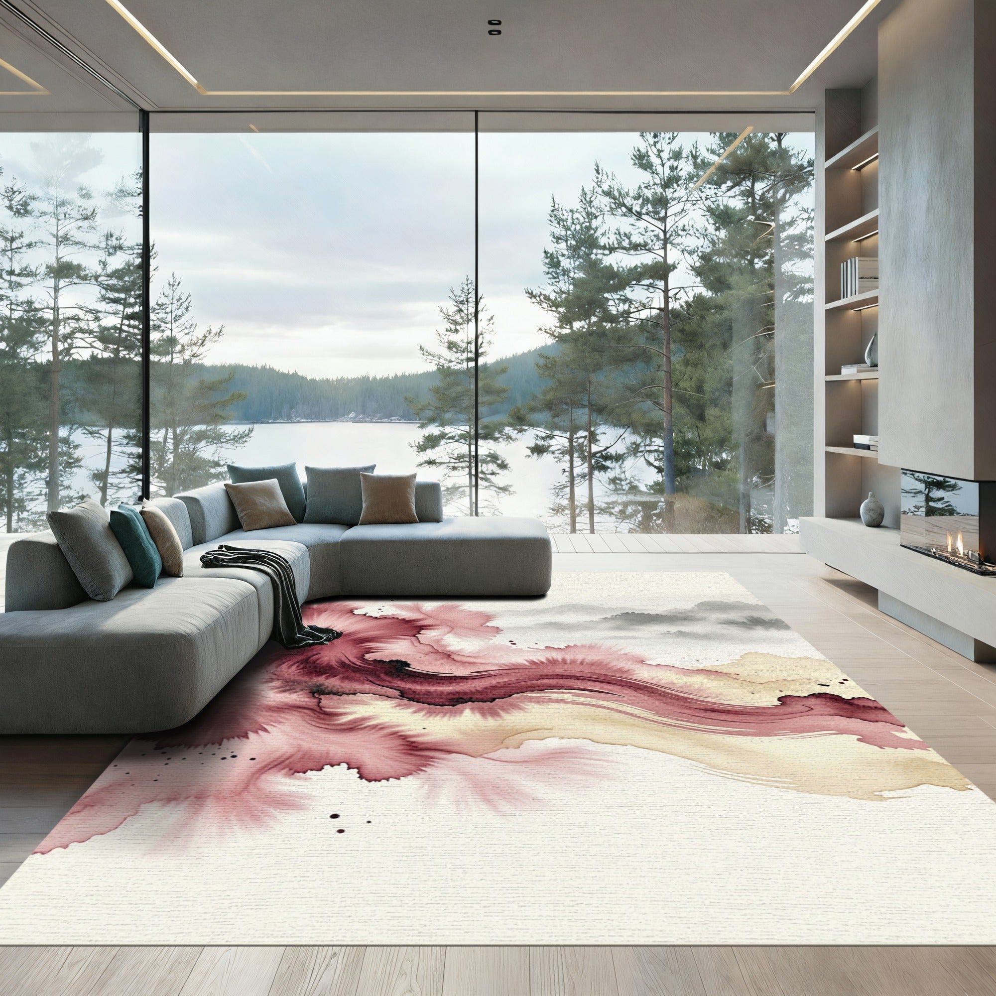 Crimson Wash Landscape Abstract Rug