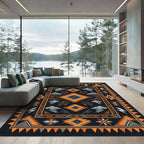 Bold Orange Black Geometric Lightning Rug
