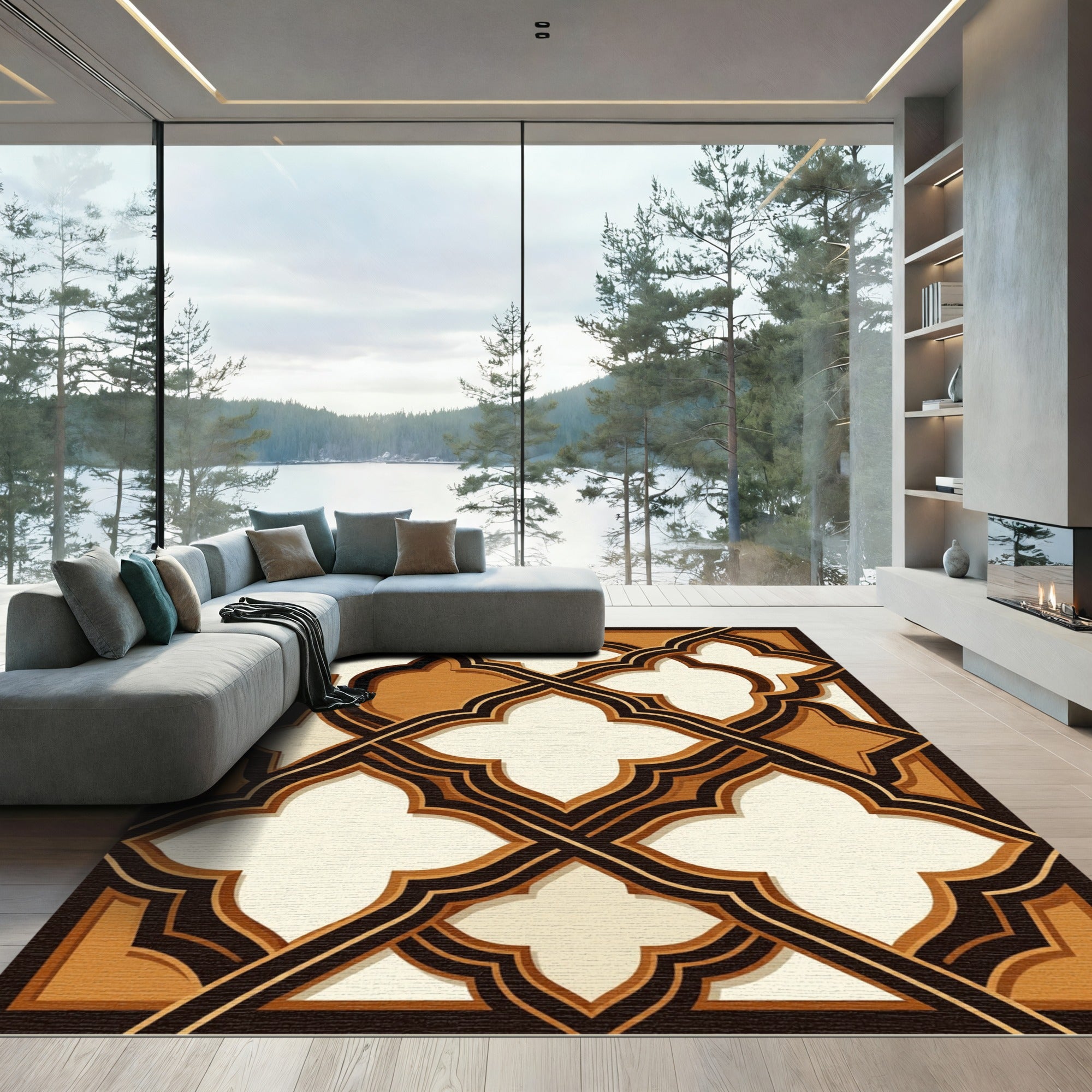 Geometric Lattice Brown Cream Rug