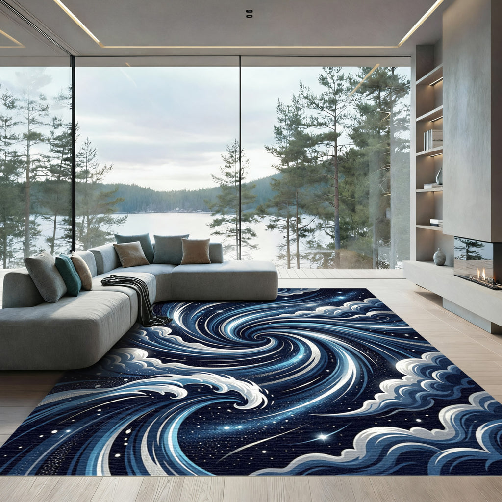 Celestial Swirling Galaxy Waves Rug