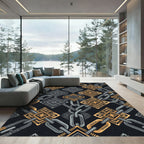 Golden Chain and Geometric Onyx Abstract Rug