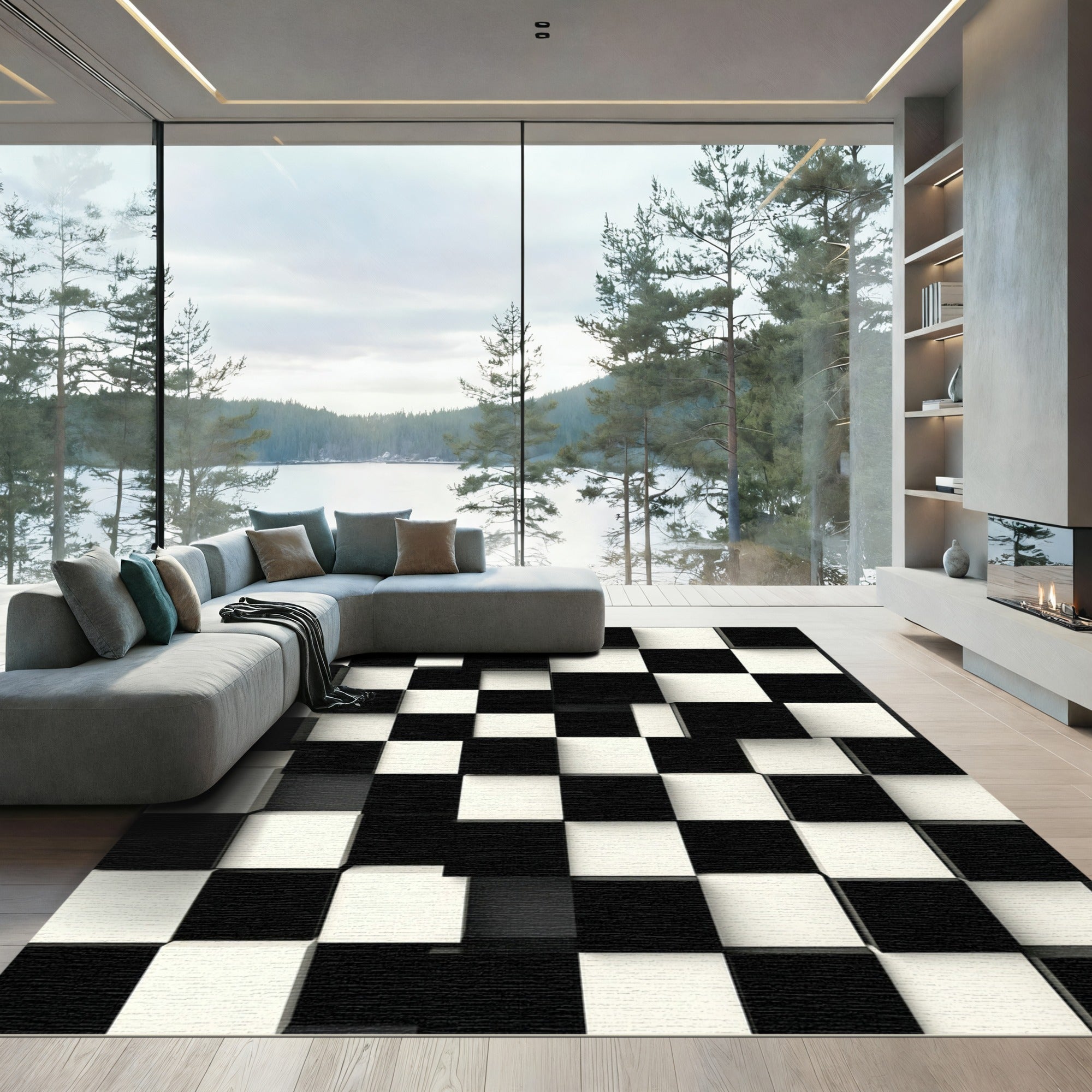 Trio Dimensional Chessboard Effect Rug