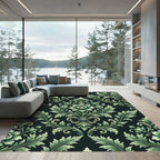 Elegant Sage Botanical Damask Scroll Rug