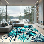 Abstract Teal Ink Splatter Liquid Art Rug