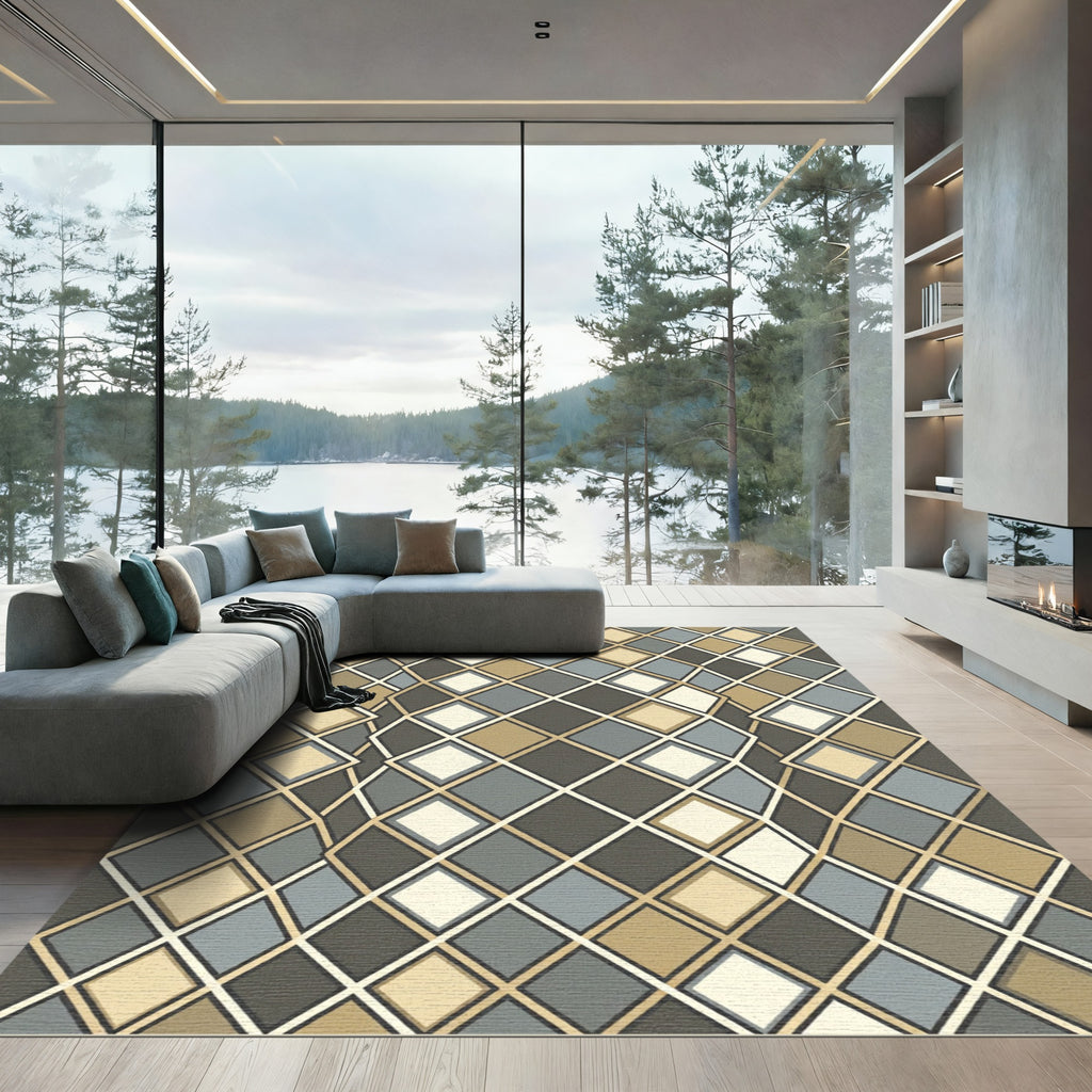 Earthy Diamond Weave Op Art Rug